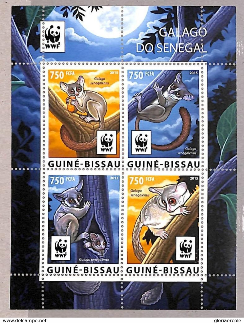 A1802 - GUINEA BISSAU, ERROR: MISSPERF, MINIATURE S - 2015 WWF, Senegal Bushbaby  R04.22 - Usati