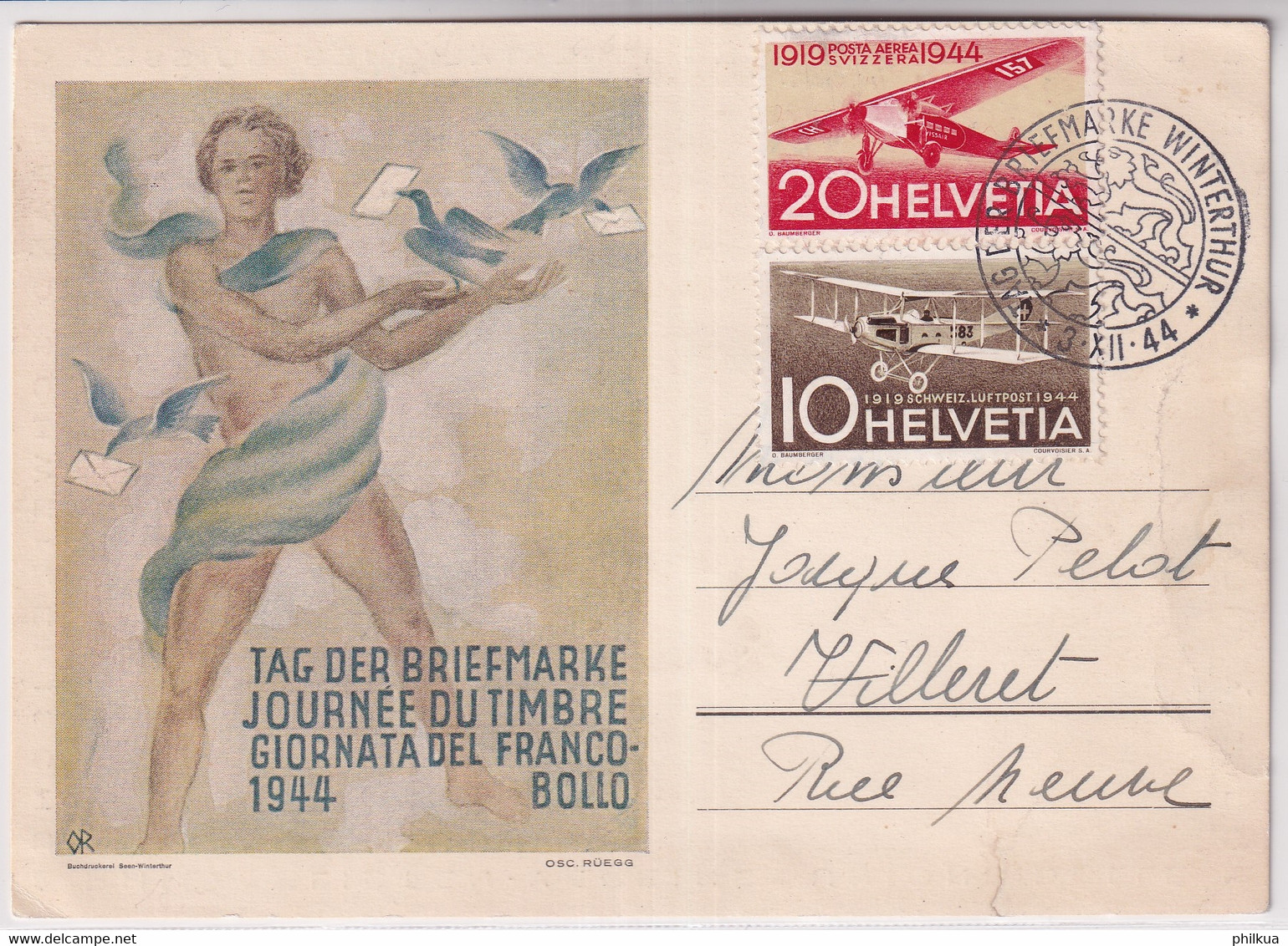 Schweiz - 1944 Tag Der Briefmarke / Journée Nationale Du Timbre - WINTERTHUR (rechts Unten Verkleber Einriss) - Journée Du Timbre