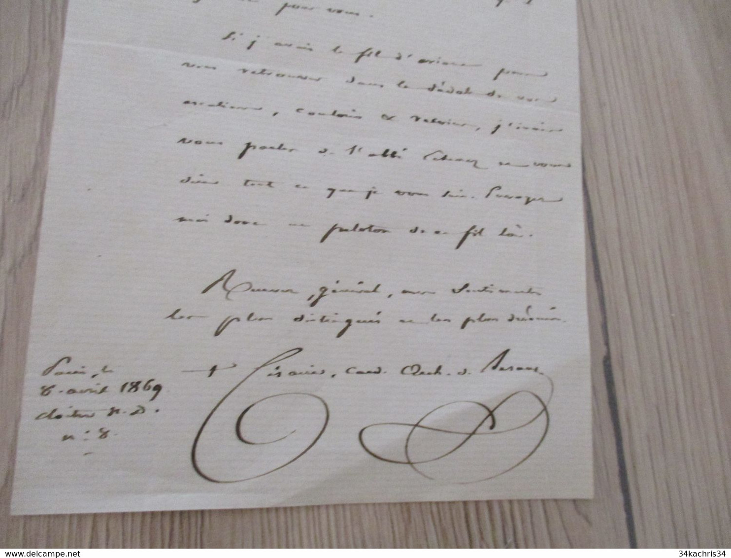 LAS Autographe Signée Cardinal Mathieu 1869 à Un Général Paris - Sonstige & Ohne Zuordnung
