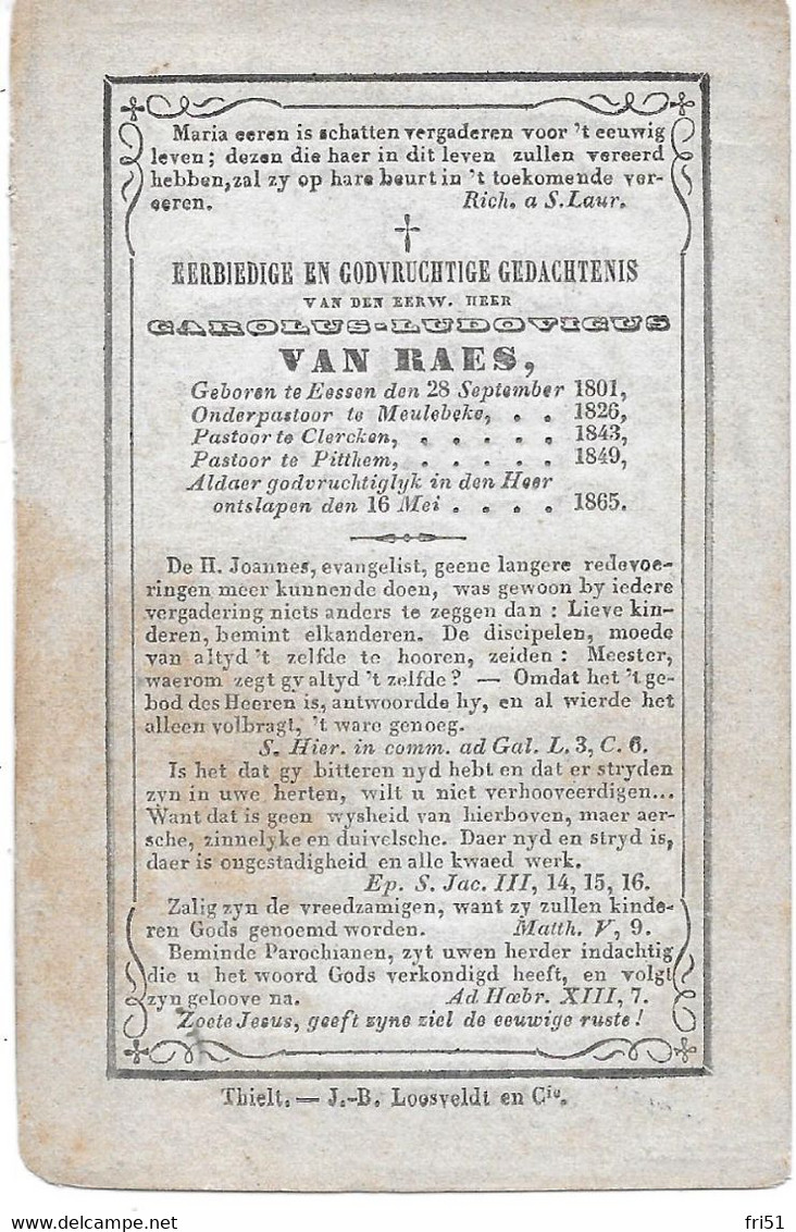 Van Raes C.l. (priester Eessen 1801- Pittem 1865) - Godsdienst & Esoterisme