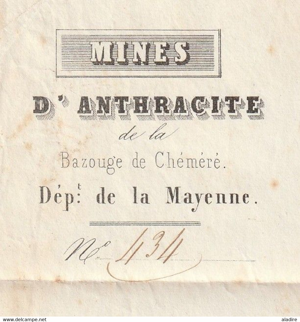 1845 - Cursive 51 VAIGES sur Lettre des mines d'anthracite de la Bazouge de Chéméré vers Briolhay près Angers