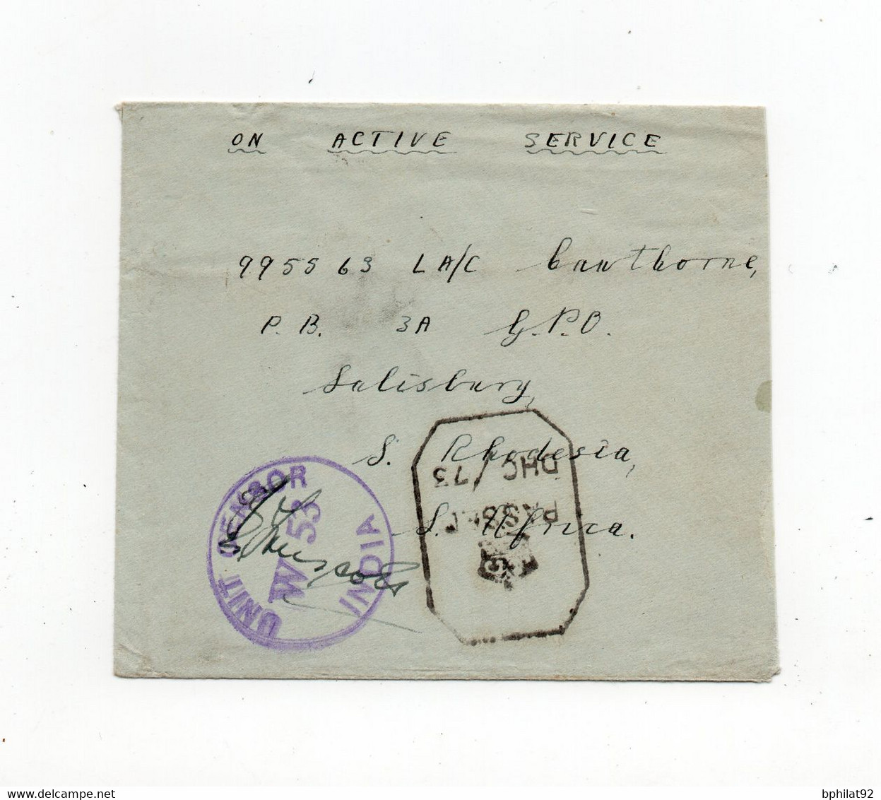 !!! INDE ANGLAISE, LETTRE EN FRANCHISE D'UN MILITAIRE DE LA RAF POUR L'AFRIQUE DU SUD DE 1945 - 1936-47 Koning George VI