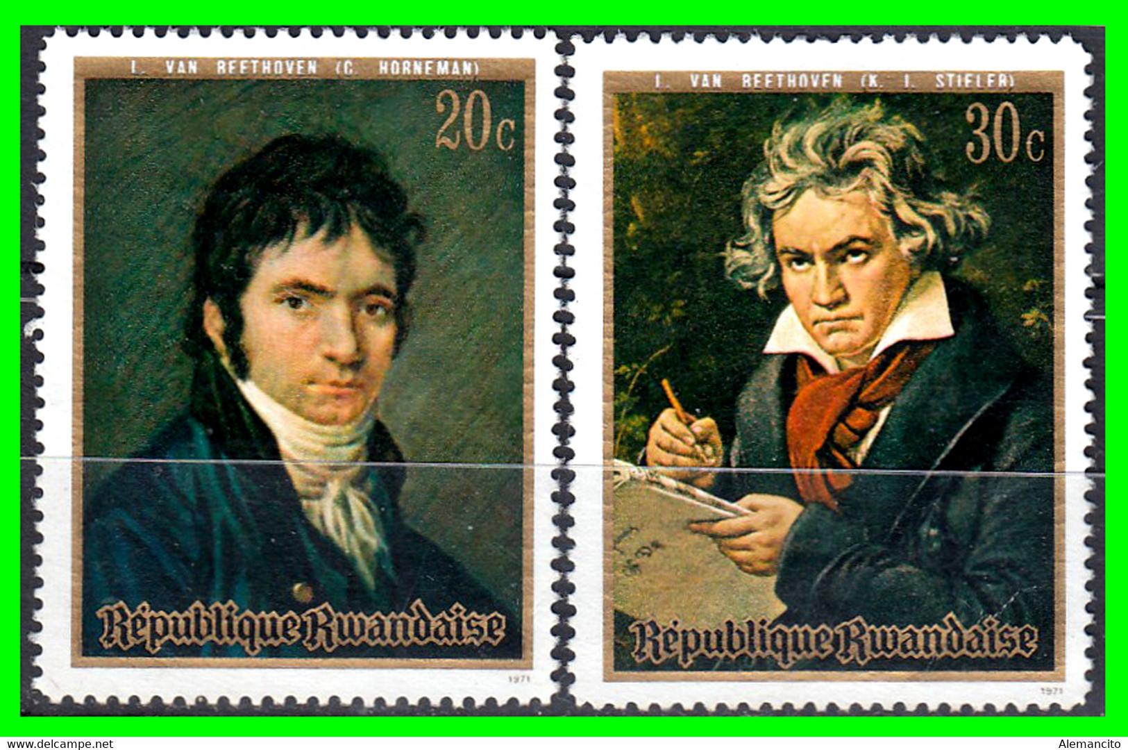 RUANDA ( AFRIKA ) SELLOS NUEVOS AÑO 1971 BICENTENARIO DEL NACIMIENTO DEL COMPOSITOR LUDWIG VAN BEETHOVEN - Gebruikt