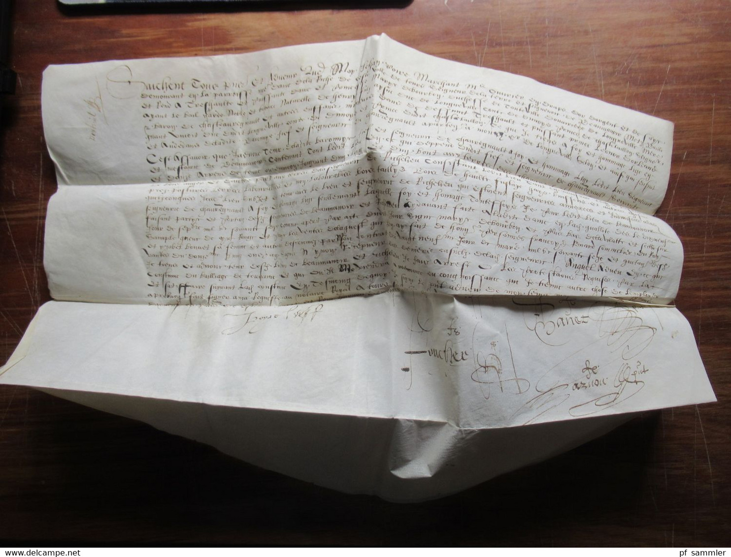 Frankreich Brief / Dokument aus dem Jahr 1579 / 16. Jahrhundert Faltbrief mit Inhalt und einigen Unterschriften! RRR