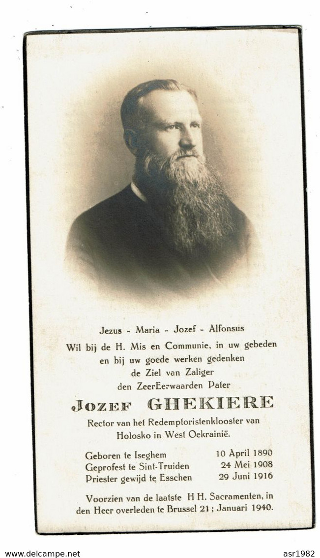 Doodsprentje 1940 Priester / Pater Jozef Ghekiere : Izegem - Brussel . ( Zie Tekst Achterzijde ) . - Religion & Esotericism