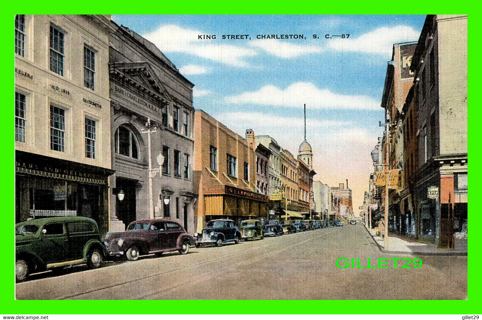 CHARLESTON, SC - KING STREET - ANIMATED WITH OLD CARS  - PUB. BY F. J. MARTSCHINK CO - - Charleston