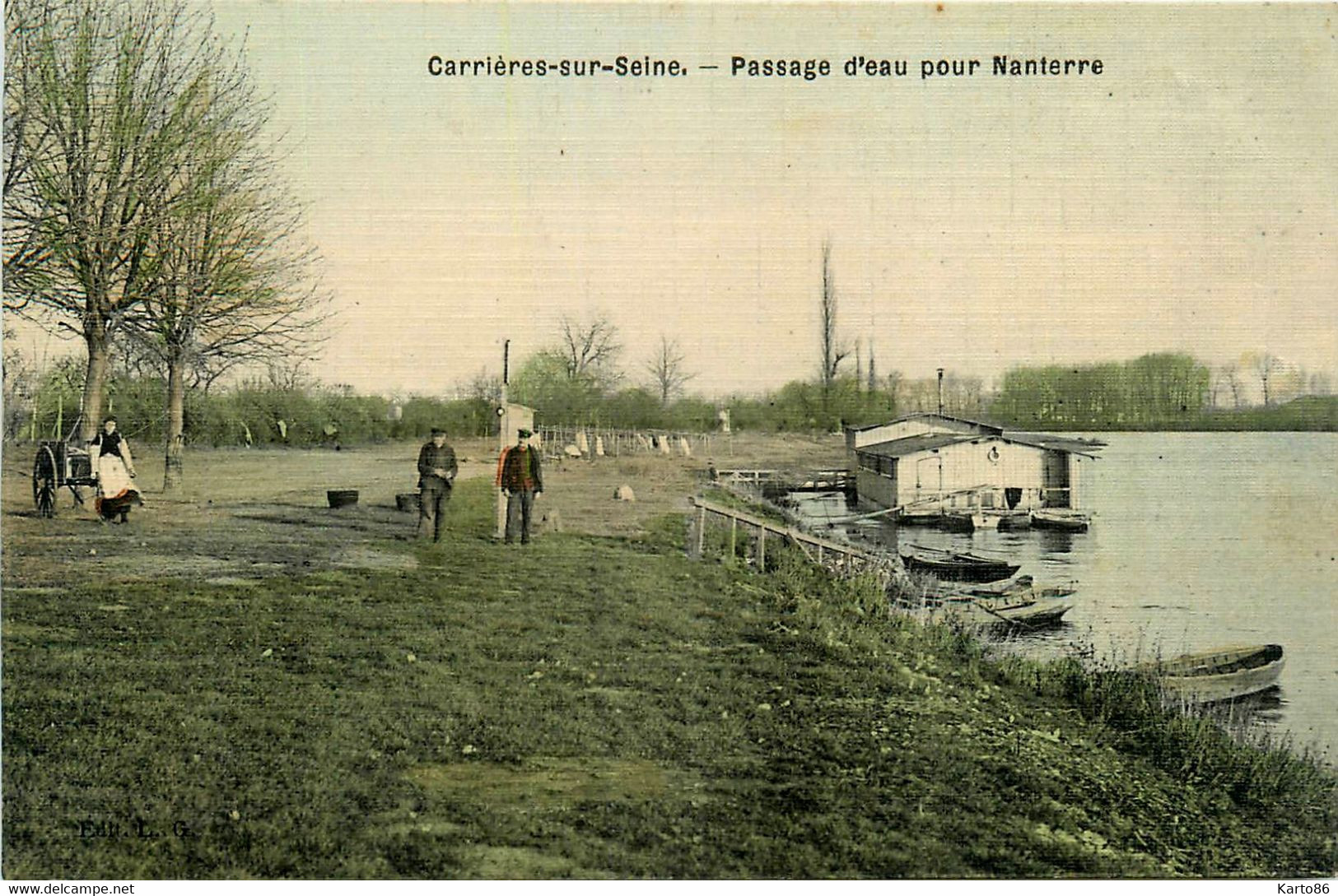 Carrières Sur Seine * Le Passage D'eau Pour Nanterre * Bateau Lavoir * Cpa Toilée Colorisée - Carrières-sur-Seine