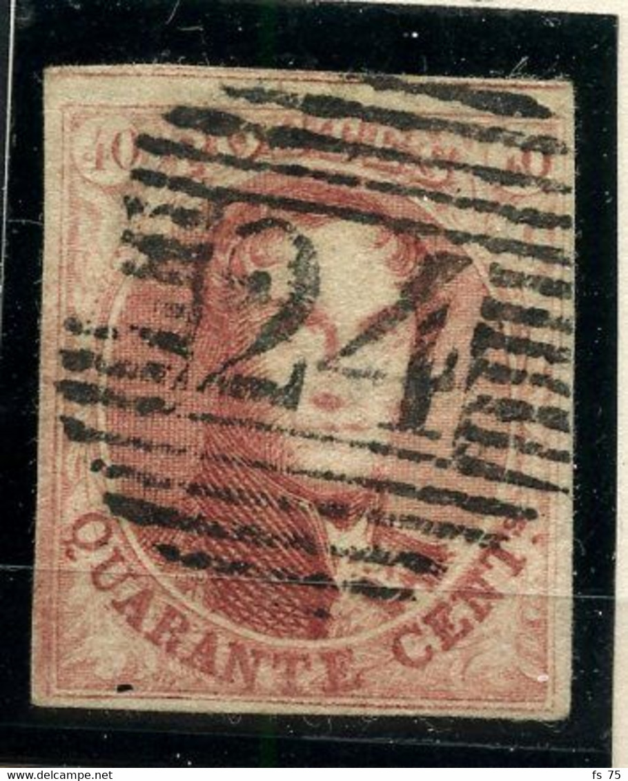 BELGIQUE - COB 8A  - 40C ROUGE CARMIN PAPIER EPAIS MEDAILLONS OBLITERE - 1851-1857 Medaglioni (6/8)