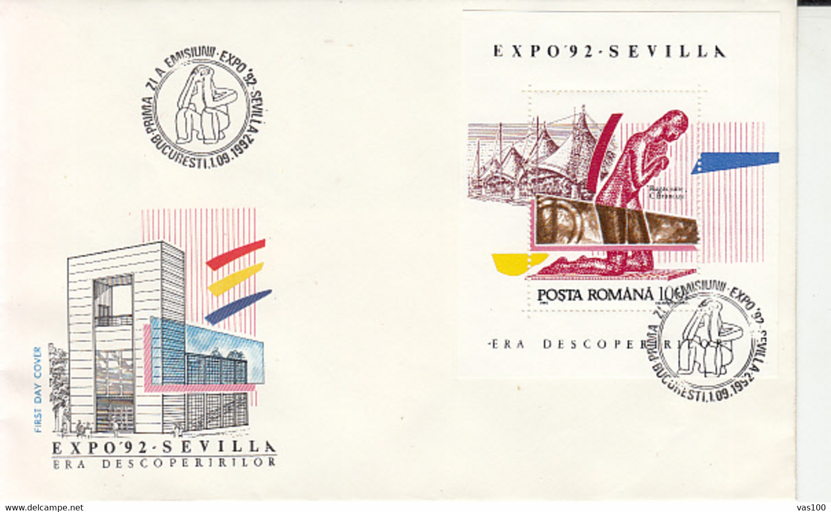 UNIVERSAL EXHIBITIONS, SEVILLA'92, COVER FDC, 1992, ROMANIA - 1992 – Sevilla (Spain)