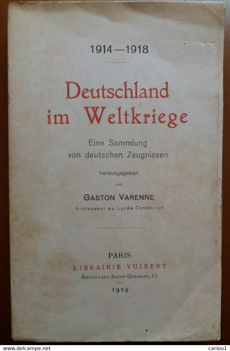 C1  14 18 ALLEMAGNE Varennne DEUTSCHLAND IM WELTKRIEGE 1919 Anthologie En Allemand Port Inclus France - German