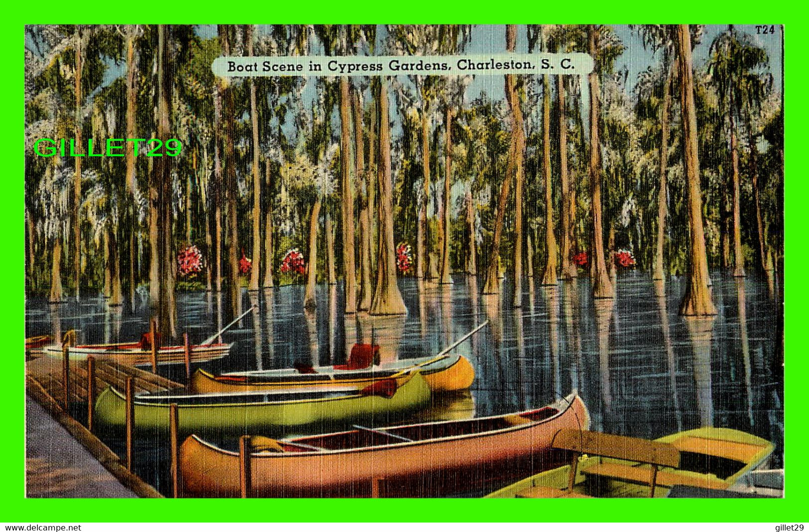 CHARLESTON, SC - BOAT SCENE IN CYPRESS GARDENS - PUB. BY MARTSCHINK SALES CO - - Charleston