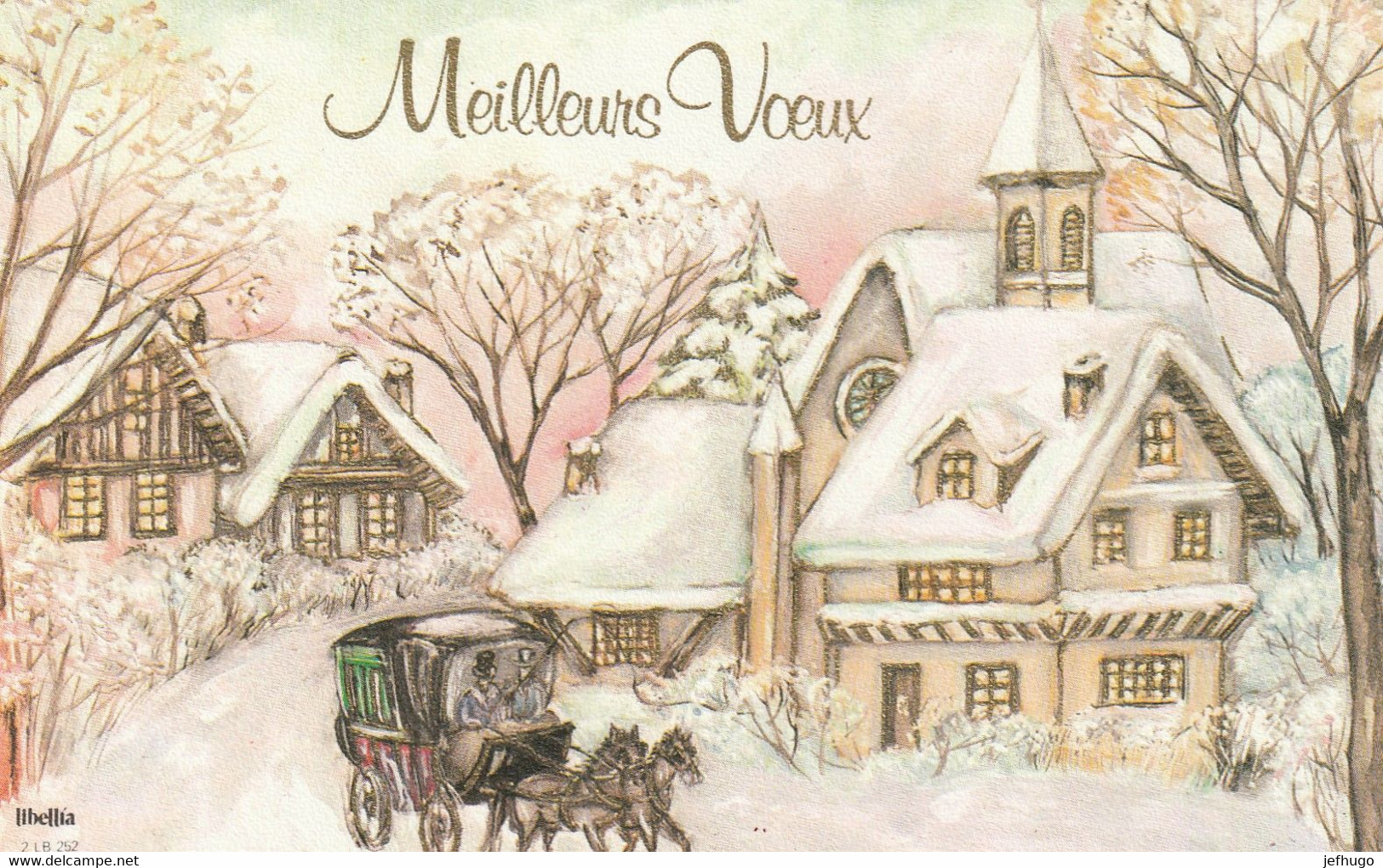 1091 - CARTE MEILLEUR VOEUX MAISONS EGLISE CHEVAUX COCHER CALECHE PAYSAGE ENNEIGE LIBELLA  2 LB 252 - Año Nuevo