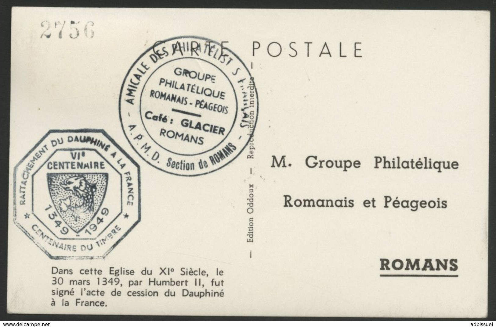 N° 839 6ème Centenaire Du Rattachement Du Dauphiné, Sur CP De La Collégiale St Barnard à ROMANS SUR ISERE DROME - Maximum Cards & Covers