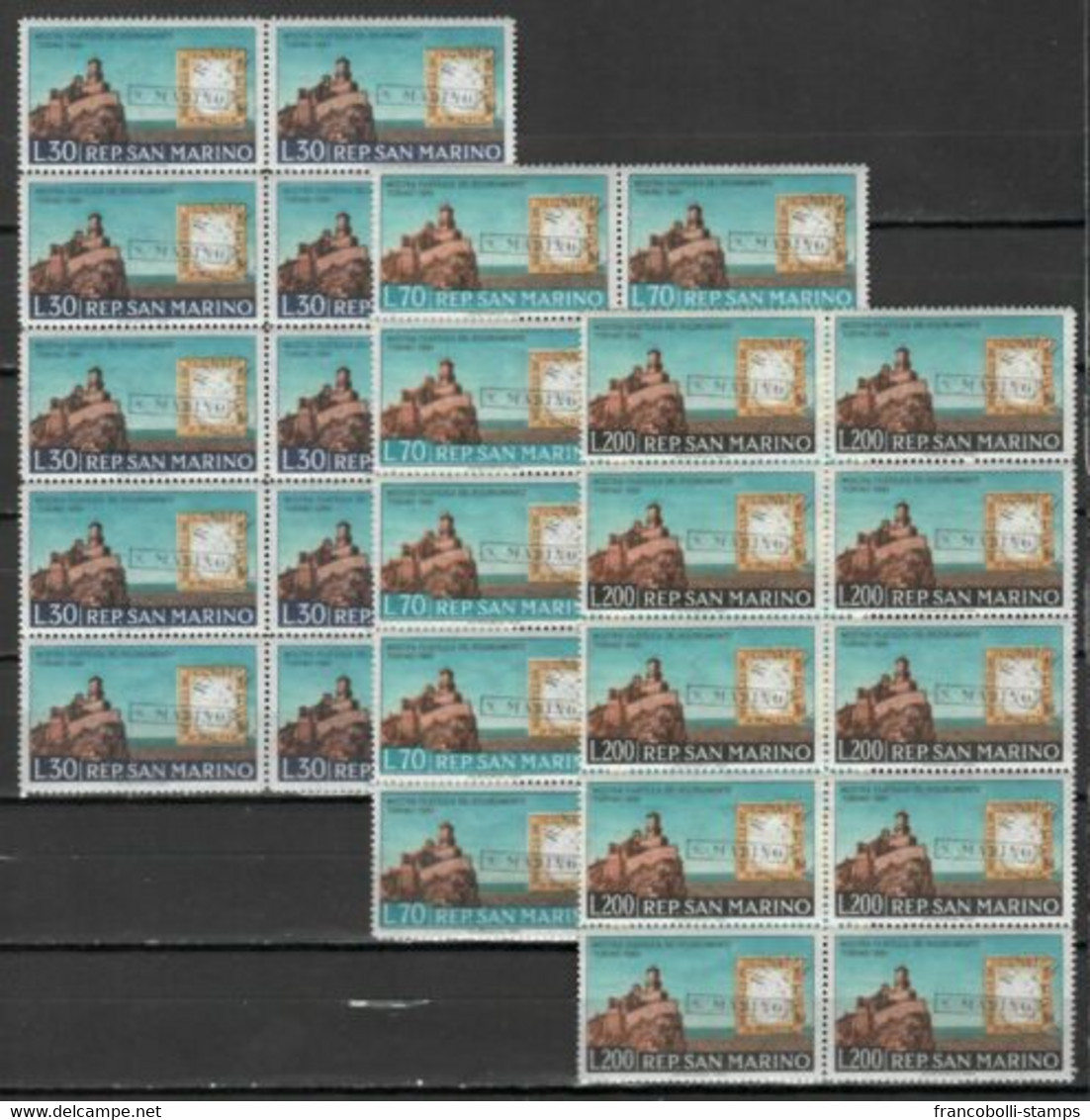 S32737 DEALER STOCK SAN MARINO MNH 1961 Risorgimento Stamps On Stamps 3v 10 SETS - Collezioni & Lotti