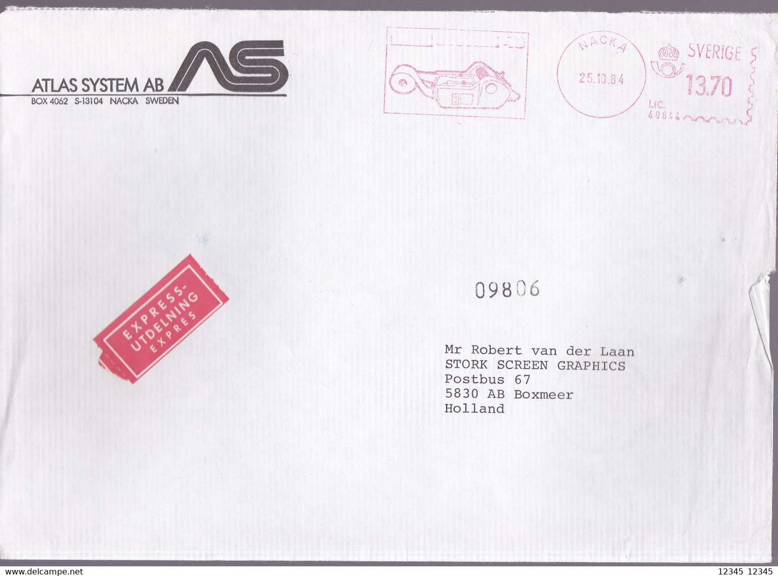 Express Letter 1984 From Nacka To Boxmeer, Netherland - Timbres De Distributeurs [ATM]