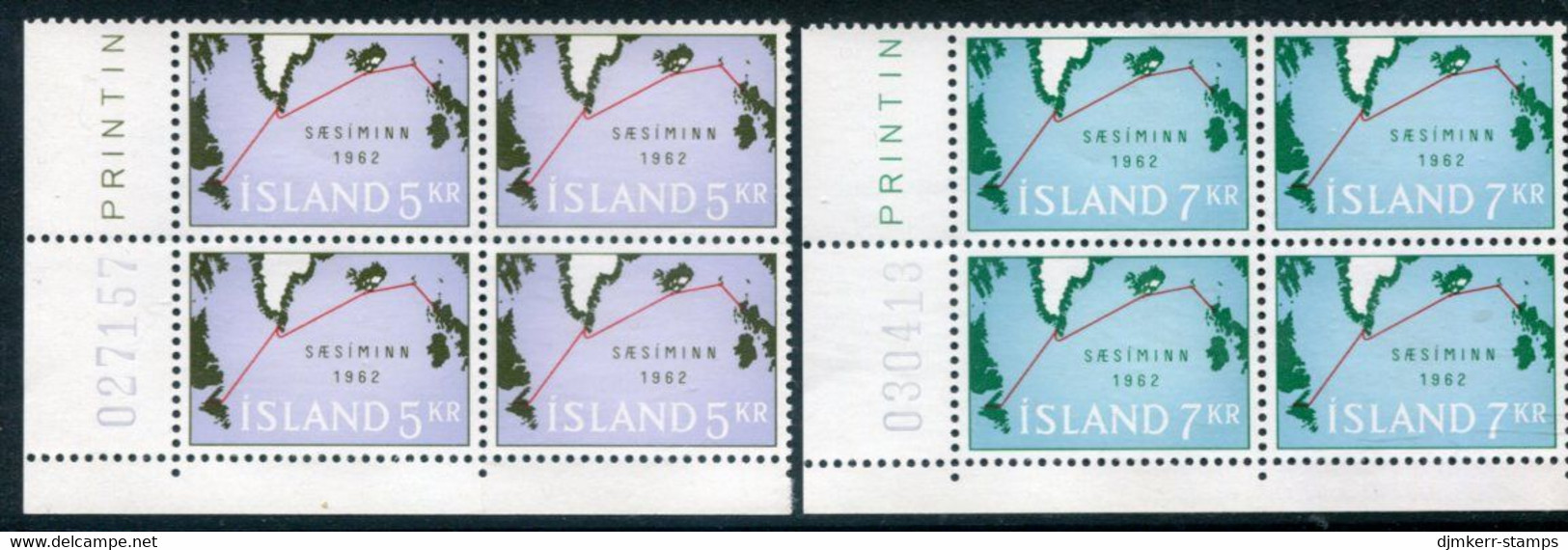 ICELAND 1962 Undersea Cable Blocks Of 4 MNH / **.  Michel 366-67 - Neufs