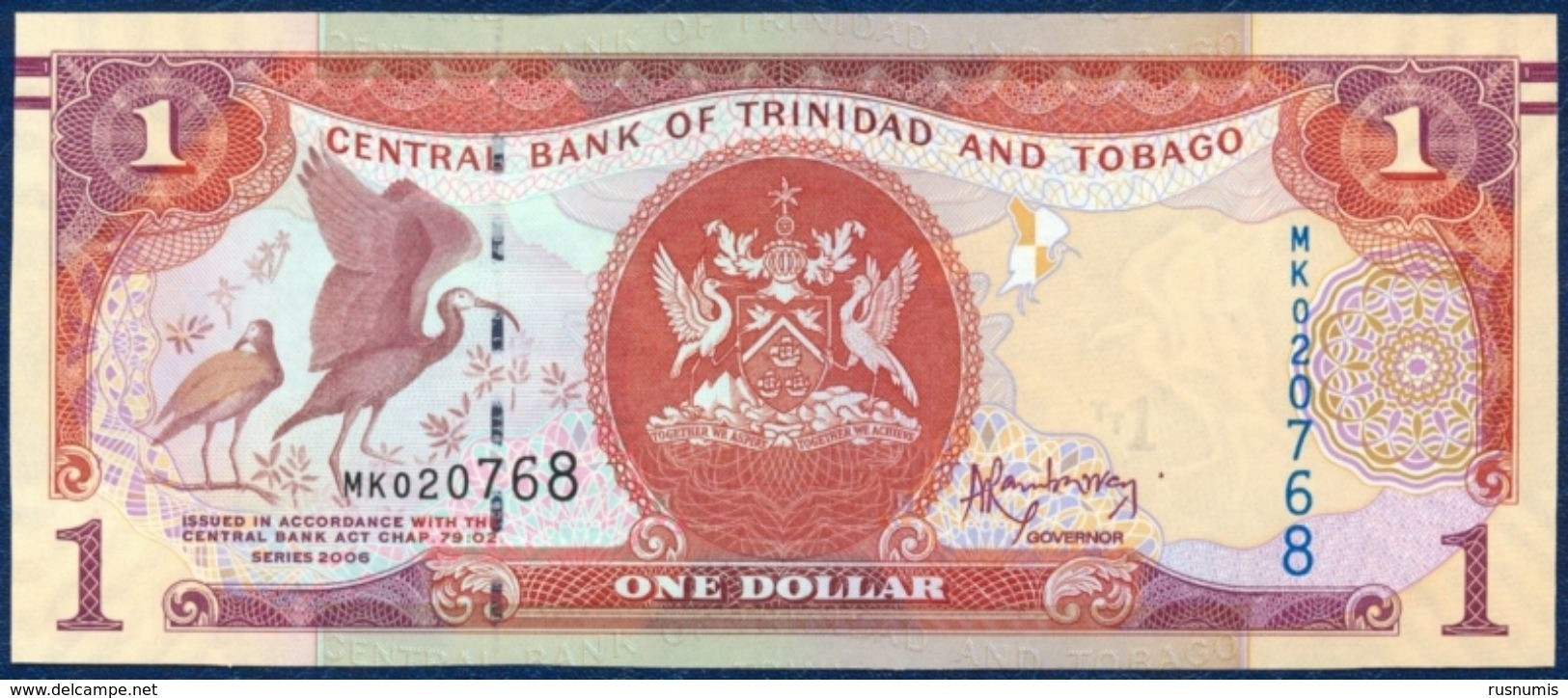 TRINIDAD AND TOBAGO 1 DOLLAR P-46A SIGNATURE: Jwala Rambarran BIRD - SCARLET IBIS CENTRAL BANK 2006 UNC - Trinidad Y Tobago