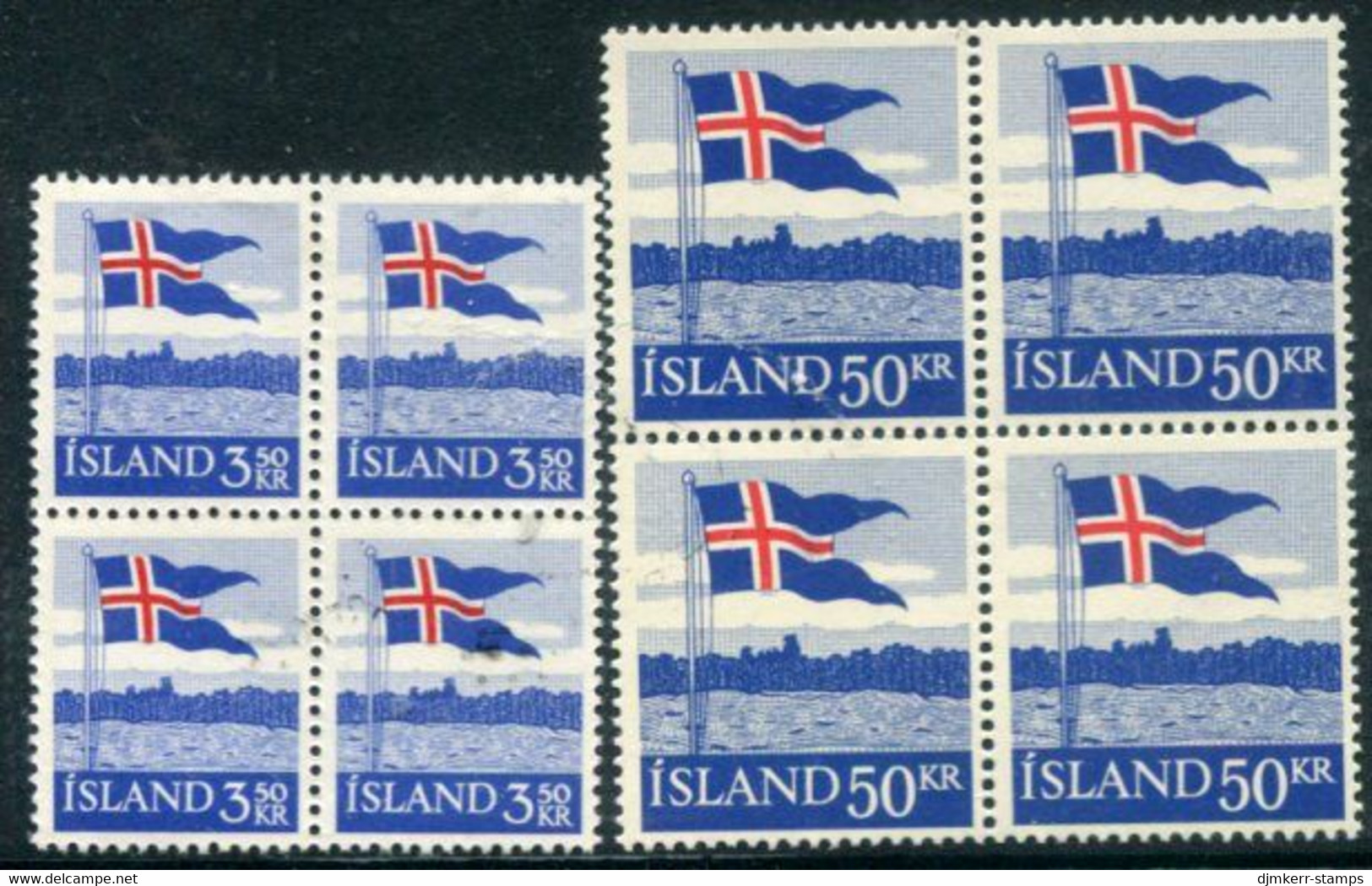 ICELAND 1958 Icelandic Flag Blocks Of 4 MNH / **..  Michel 327-28 - Ungebraucht