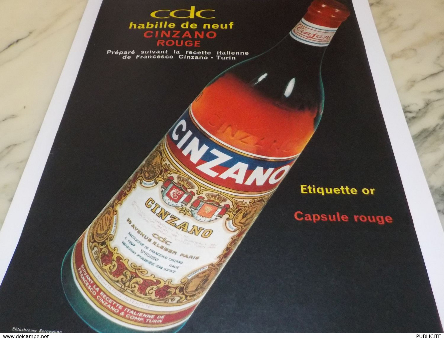 ANCIENNE PUBLICITE CINZANO ROUGE 1961 - Alcools