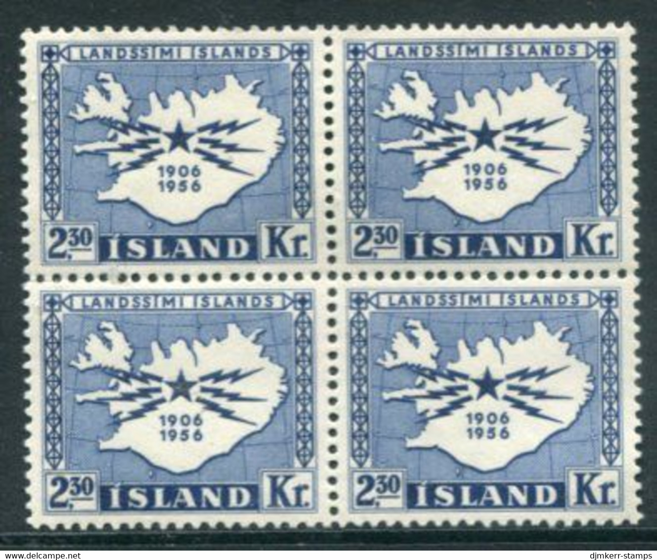 ICELAND 1956 Telephone And Telegraph Anniversary Block Of 4  MNH / **,  Michel 311 - Unused Stamps