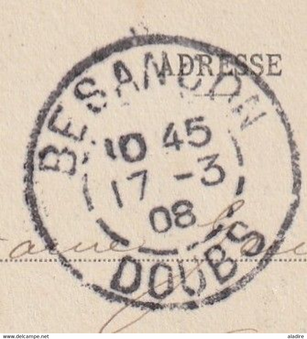 1908 - CPA De Saigon Central, Cochinchine Vers Besançon, France - Affranchissement 5 C - Cachet à Date D' Arrivée - Covers & Documents