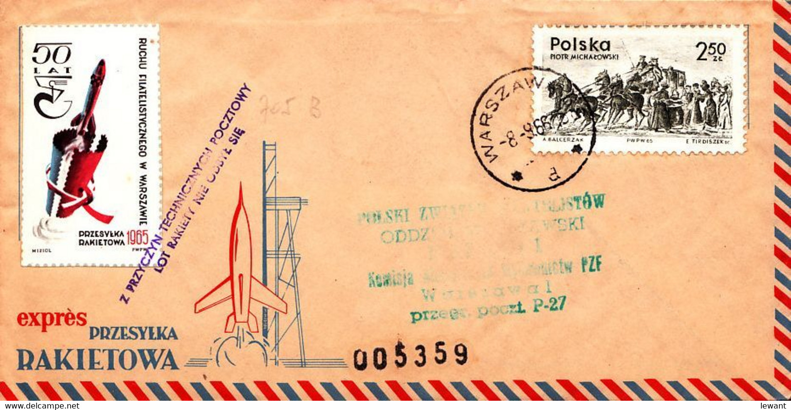 G POLAND - 1966.09.08 - Rocket Flight On The 50th Anniversary Of Philately In Warsaw (5359) - Fusées