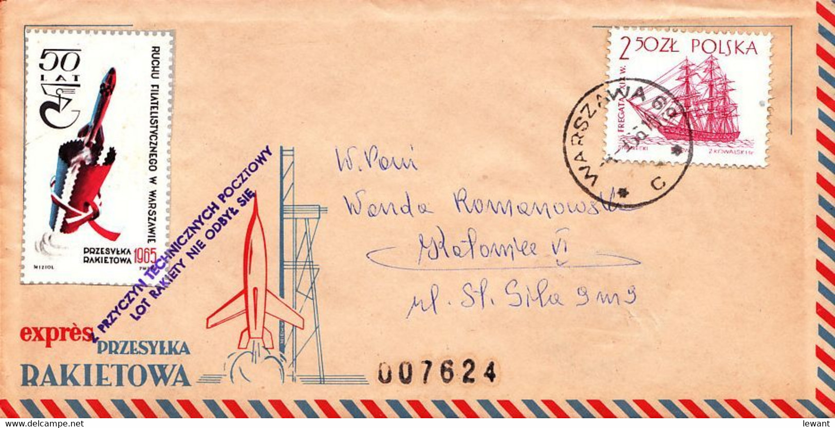 G POLAND - 1966.09.08 - Rocket Flight On The 50th Anniversary Of Philately In Warsaw (7624) - Rockets