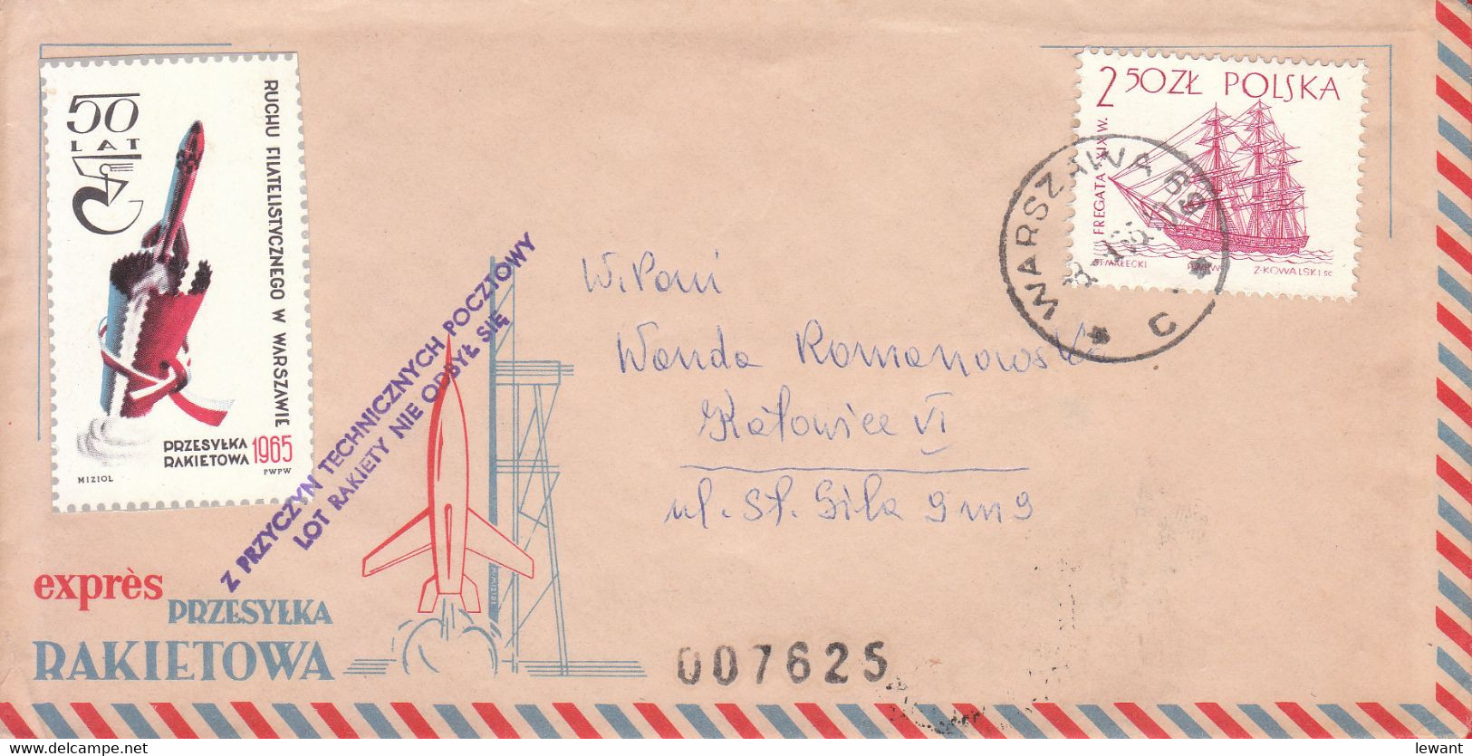 G POLAND - 1966.09.08 - Rocket Flight On The 50th Anniversary Of Philately In Warsaw (7625) - Razzi