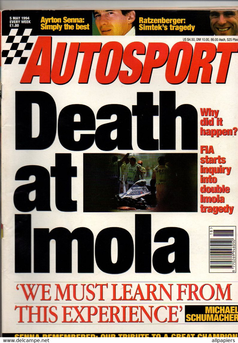 Revue Autosport Vol 135 N°5 Death At Imola Senna Remembered : Our Tribute To A Great Champion De 1994 - Deportes