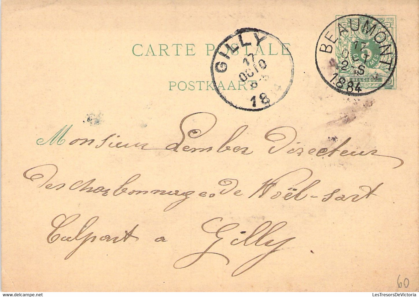 Entier Postal De Gilly à Beaumont 7 Mars 1884 - Tarjetas 1871-1909