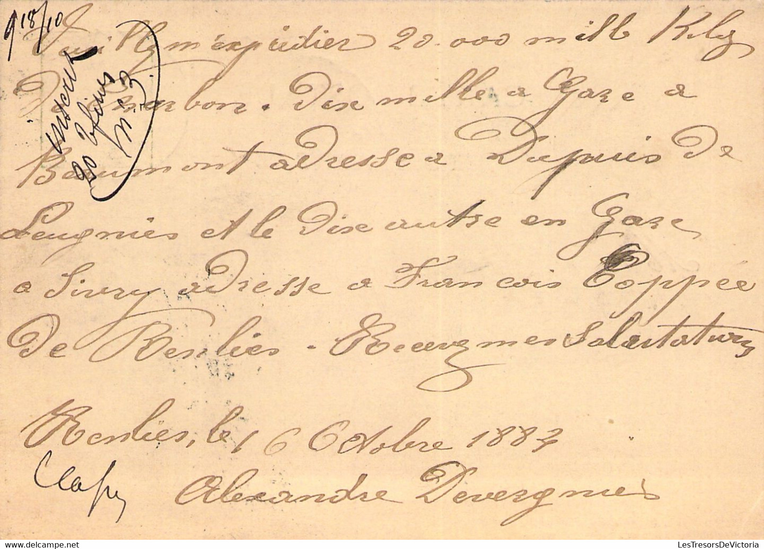 Entier Postal De Gilly à Beaumont 7 Mars 1884 - Cartes Postales 1871-1909