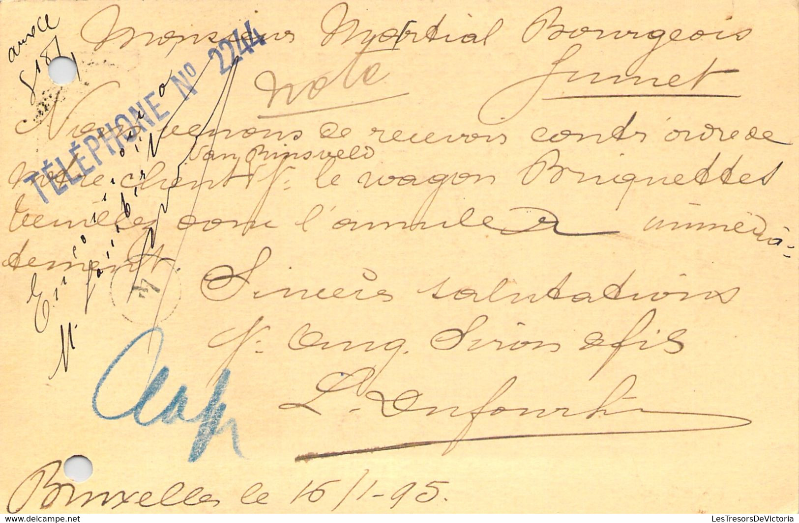 Entier Postal De Bruxelles à Jumet 1895 - Tampon Aug. Siron Et Fils - Griffe Téléphone - Briefkaarten 1871-1909