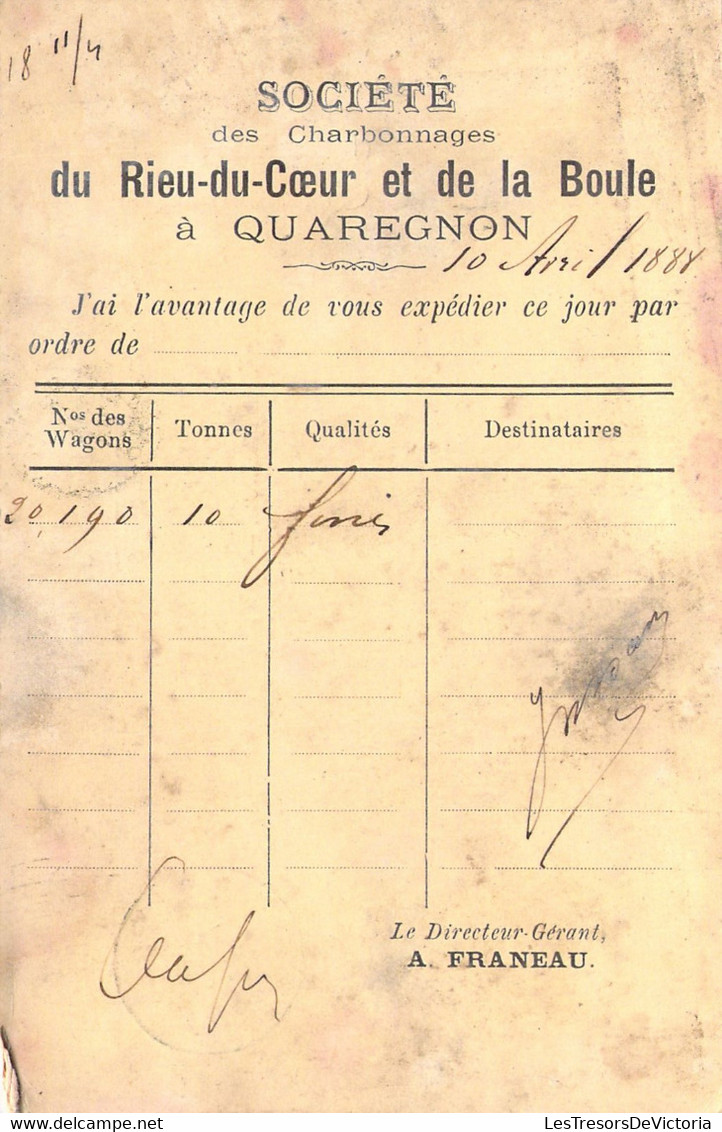 Entier Postal De Quaregnon à Gilly 1888 - Société Des Charbonnages Du Rieu Du Coeur Et De La Boule - Cartes Postales 1871-1909