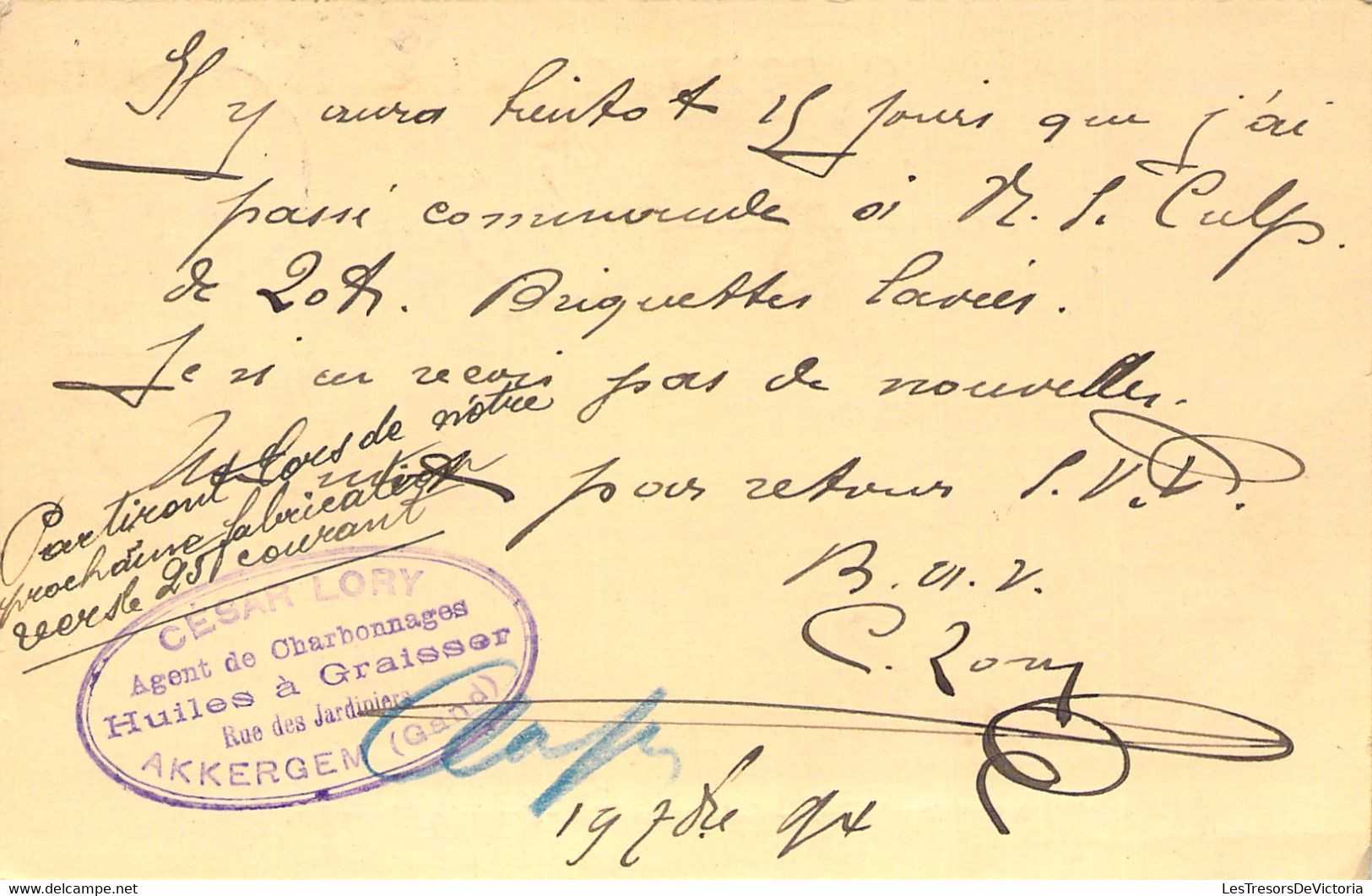 Entier Postal De Gand à Jumet 1894 - Tampon César Lory - Huiles à Graisser Charbonnages - Akkergem - Cartoline 1871-1909