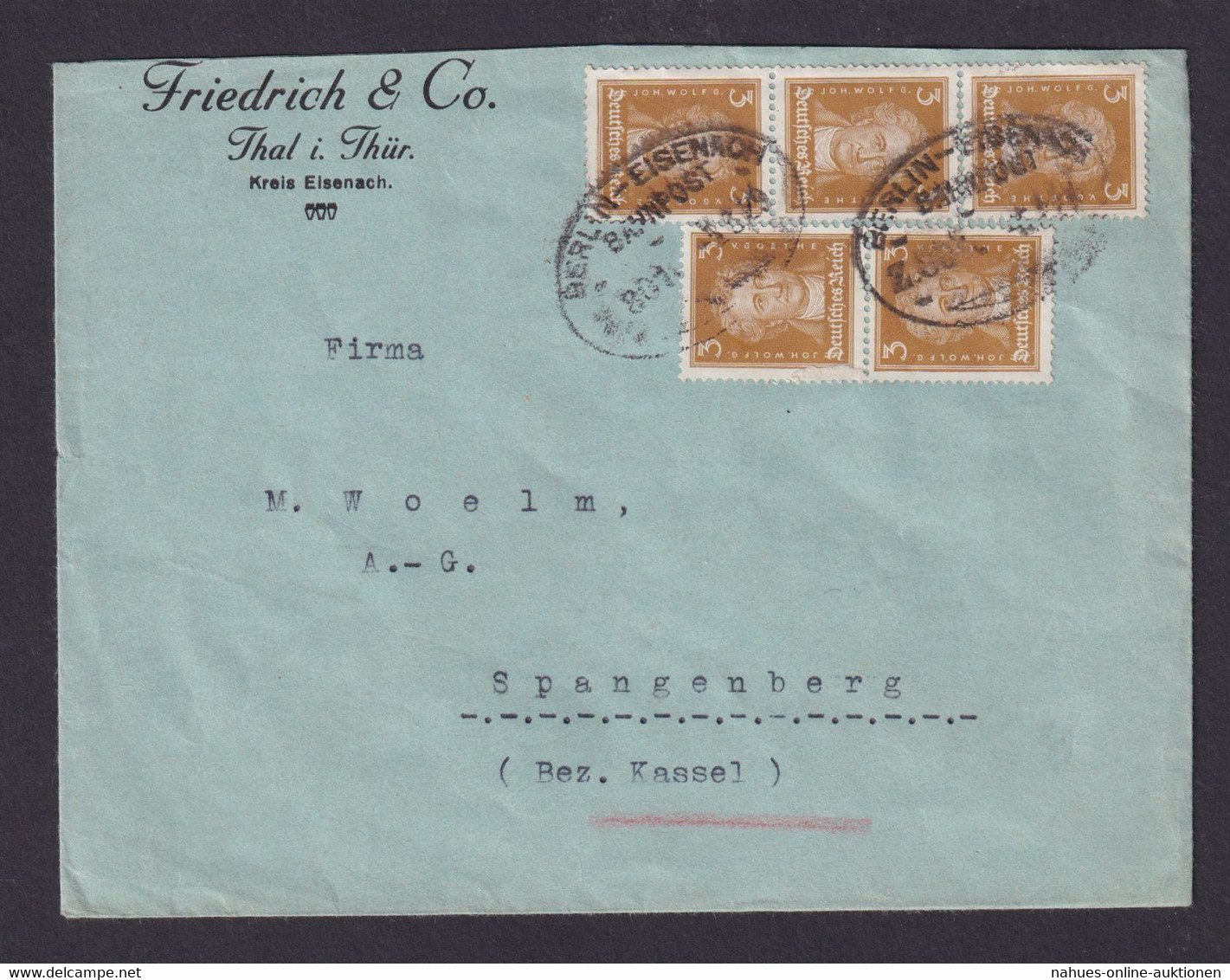 Briefmarken Bahnpost Deutsches Reich MEF Goethe Berlin Eisenach Zug 801 Nach - Briefe U. Dokumente