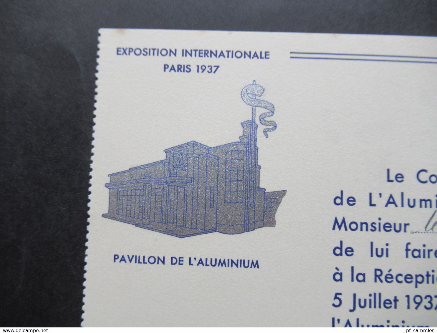 1937 Einladungskarte Exposition Internationale Paris 1937 Pavillon De L'Alluminium / Carte D'Entrée - Biglietti D'ingresso