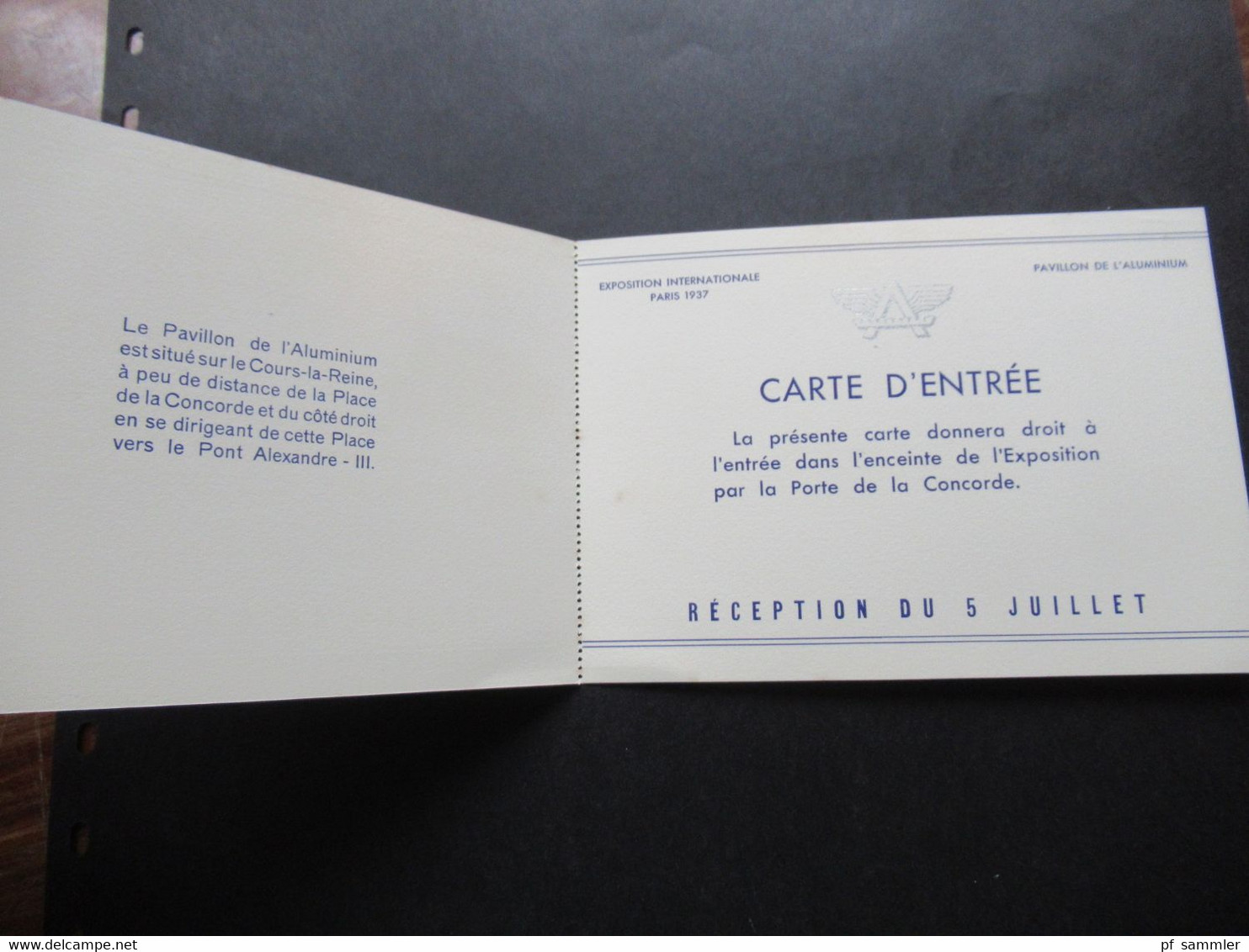 1937 Einladungskarte Exposition Internationale Paris 1937 Pavillon De L'Alluminium / Carte D'Entrée - Tickets - Vouchers