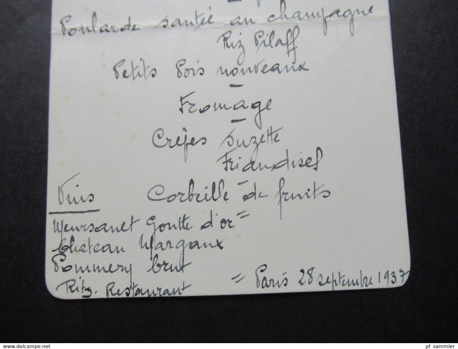 28.9.1937 Handschriftliche Menükarte Dejeuner Du Conseil D'Egyptien Im Hotel Ritz Paris / Geprägtes Wappen / Logo - Menú