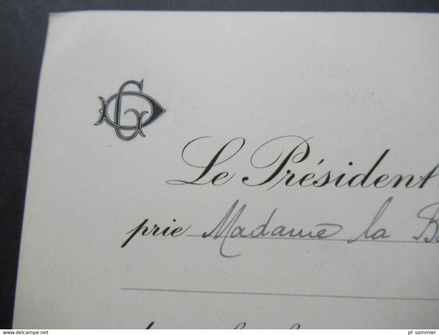 1920er Jahre Einladungskarte vom Präsident Gaston Doumergue zum Besuch Sa Majestre Fouad 1. Roi d'Egypte in Paris