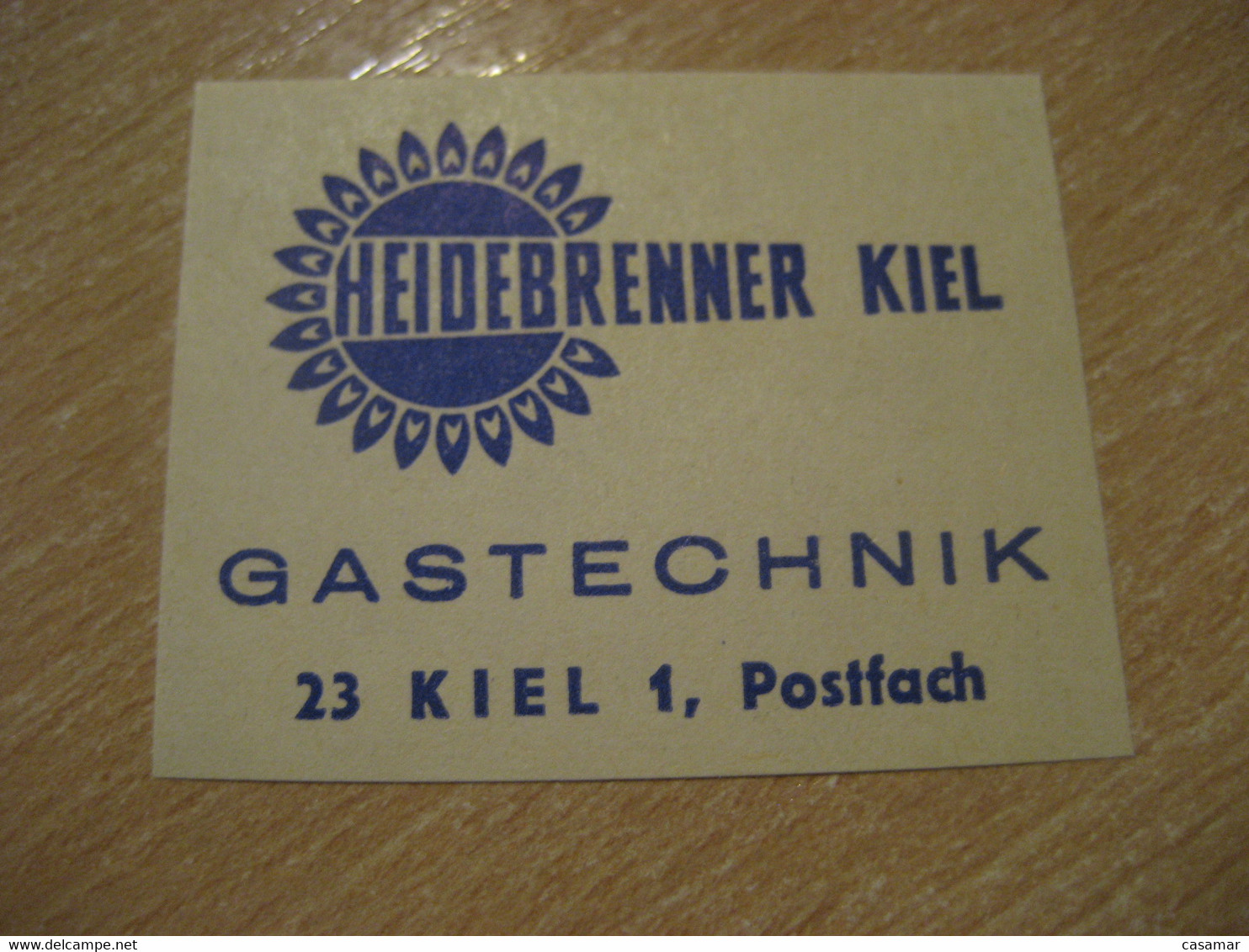 KIEL Heidebrenner Gastechnik Gas Energy Science Geology Poster Stamp Vignette GERMANY Label - Gas