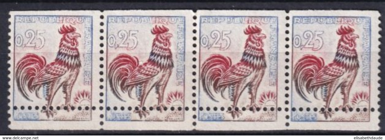 1962 - COQ DECARIS - VARIETE "PIQUAGE à CHEVAL" BANDE De 4 - YVERT N°1331 ** MNH - COTE = 200+ EUR. - Nuovi