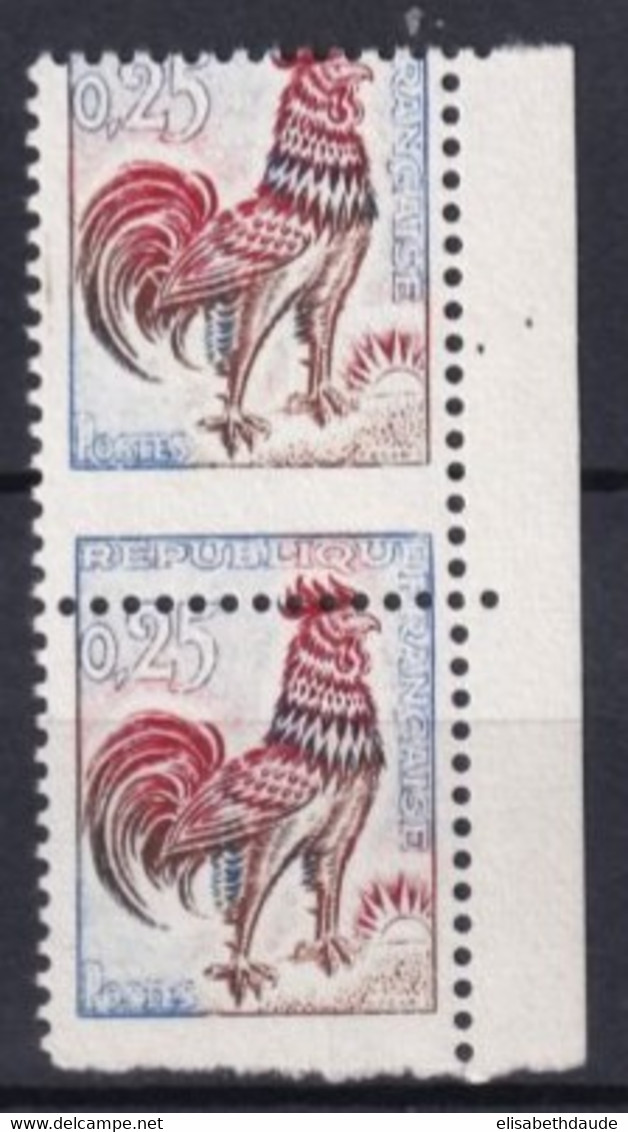 1962 - COQ DECARIS - VARIETE "PIQUAGE à CHEVAL" PAIRE VERTICALE - YVERT N°1331 ** MNH - COTE = 100 EUR. - Neufs