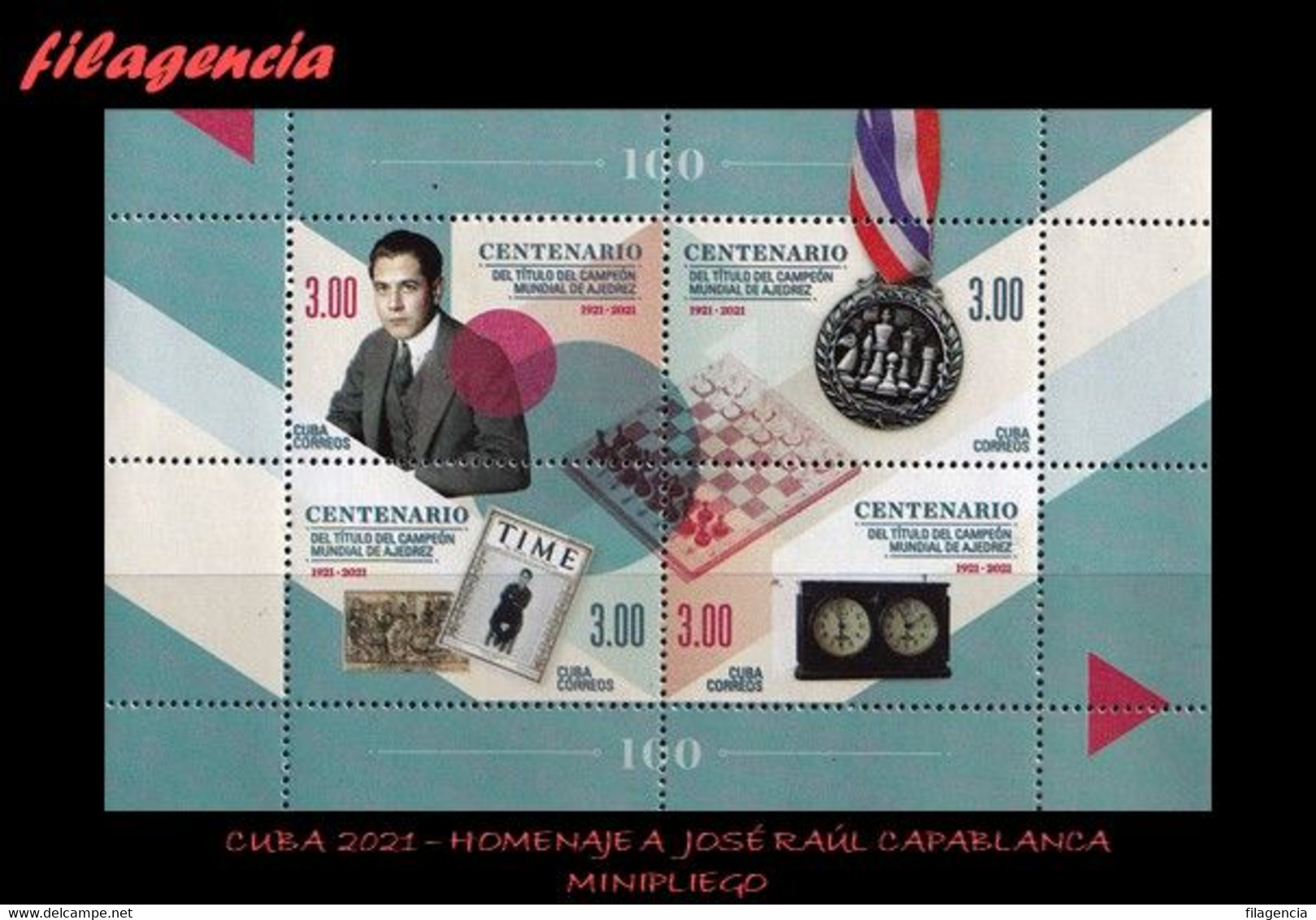 AMERICA. CUBA MINT. 2021 HOMENAJE A JOSÉ RAÚL CAPABLANCA. CAMPEÓN MUNDIAL DE AJEDREZ. HOJA BLOQUE - Nuovi