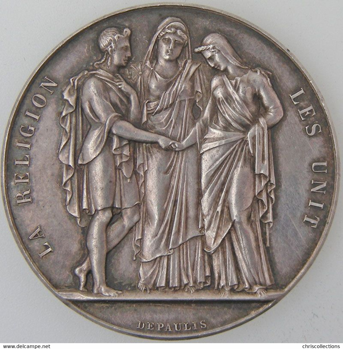 Médaille De Mariage Argent 37mm, 22.18 Grs, Signé Depaulis., SUP - Professionnels / De Société