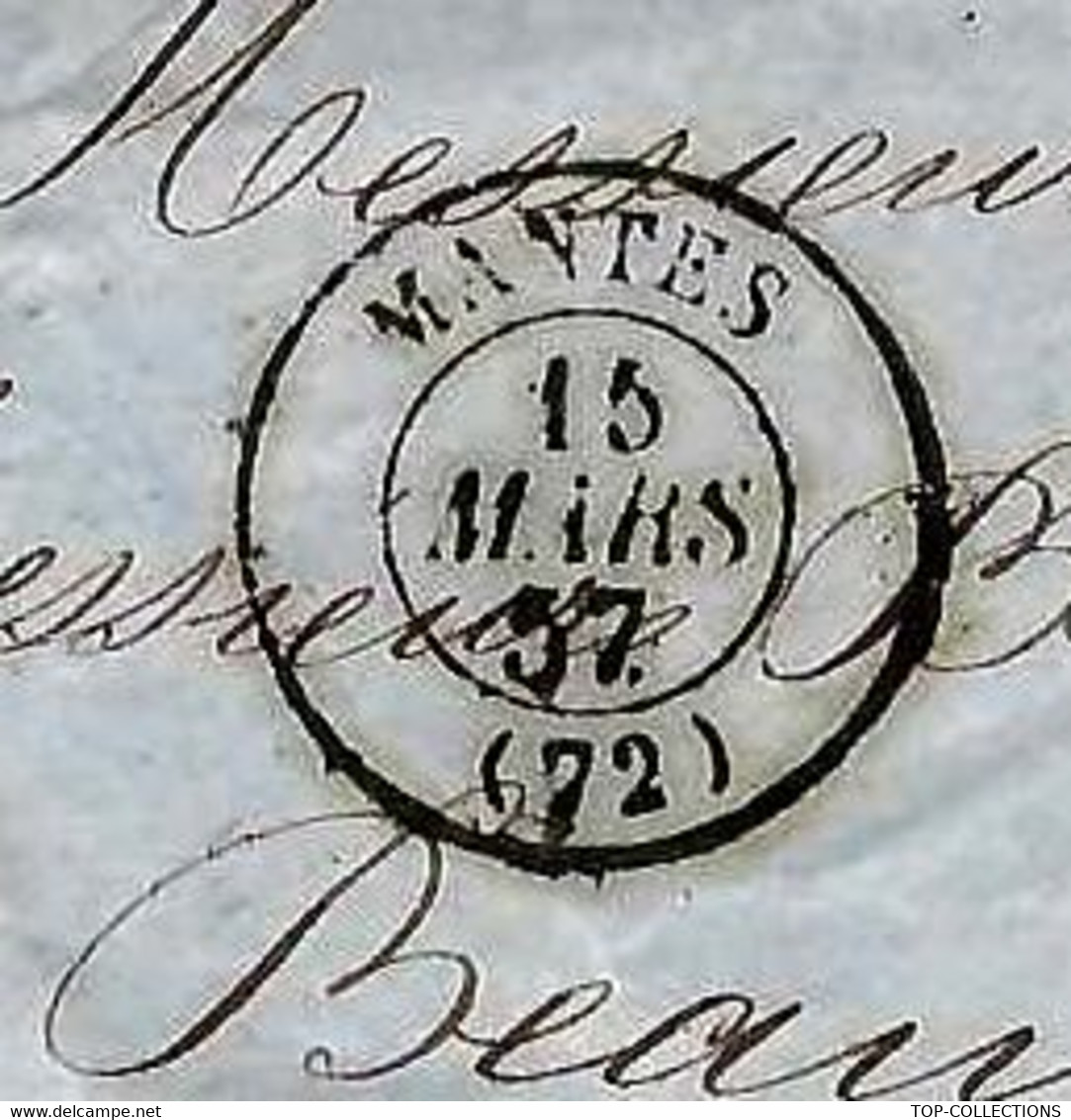 1857 Napoléon III Non Dentelé 40 C. Orange   Bureau 1857 . Cachet De MANTES Seine Et Oise  LAC Pour Beauvais Oise - 1849-1876: Klassik