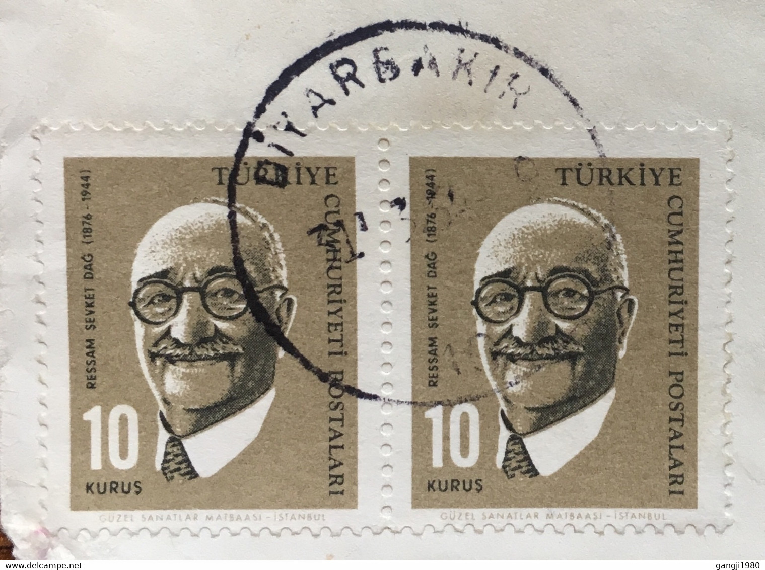 TURKEY 1964, VIGNETTE AIRMAIL LABEL ,POPLIN ARFIL RARE ! 4 STAMPS RESSAM ,CANKAYA ,COVER DIYARBAKIR CITY CANCELLATION TO - Covers & Documents