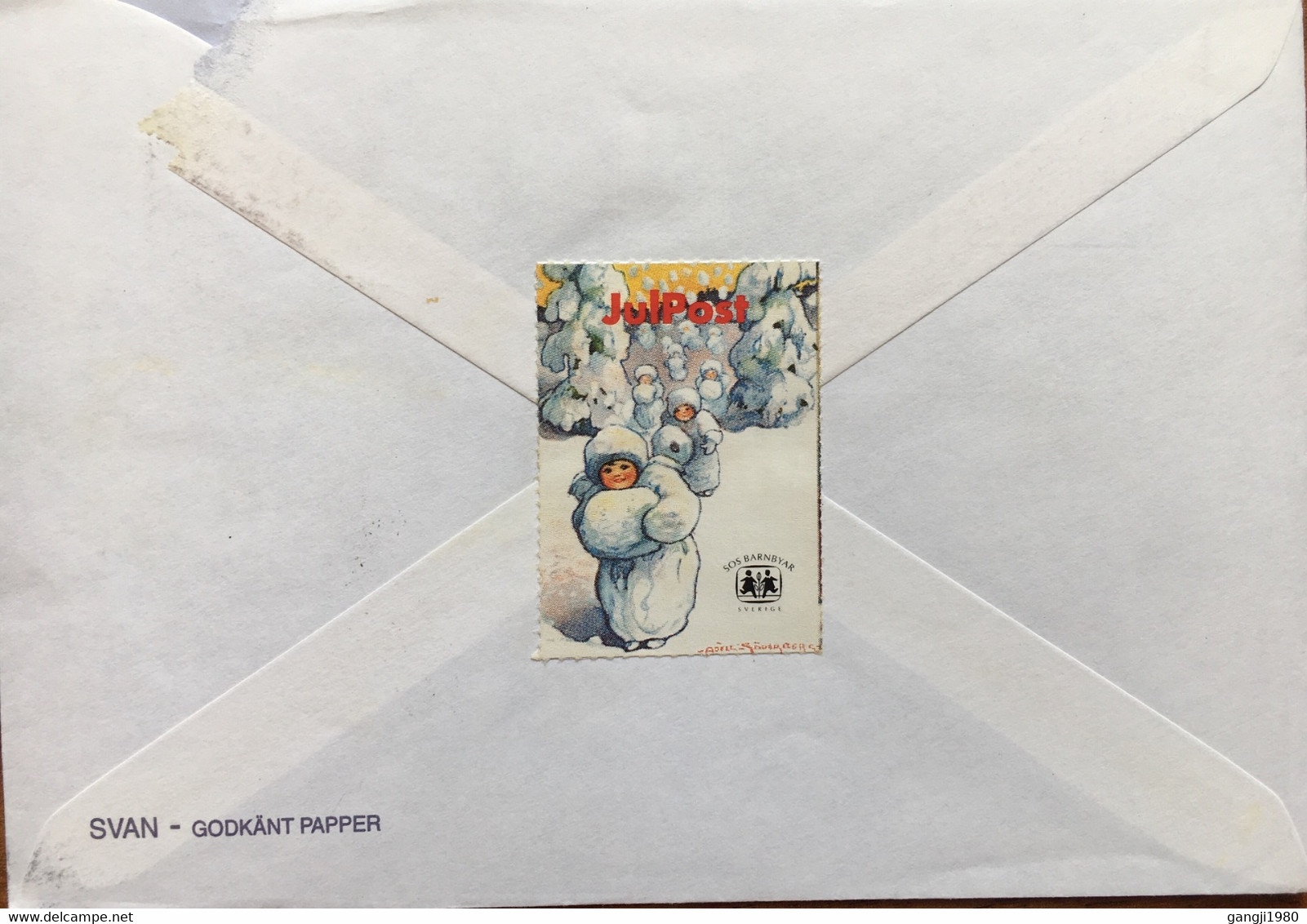 SWEDEN 1998, VIGNETTE, CHARITY LABEL ,JULPOST ,CHILDREN IN WINTER ! SOS BARNBYAR ,AIRMAIL COVER TO ENGLAND - Lettres & Documents