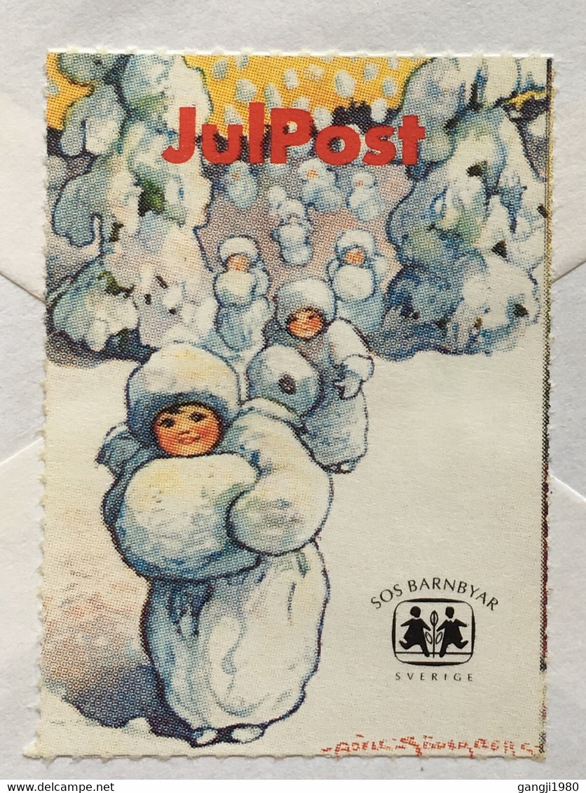 SWEDEN 1998, VIGNETTE, CHARITY LABEL ,JULPOST ,CHILDREN IN WINTER ! SOS BARNBYAR ,AIRMAIL COVER TO ENGLAND - Covers & Documents