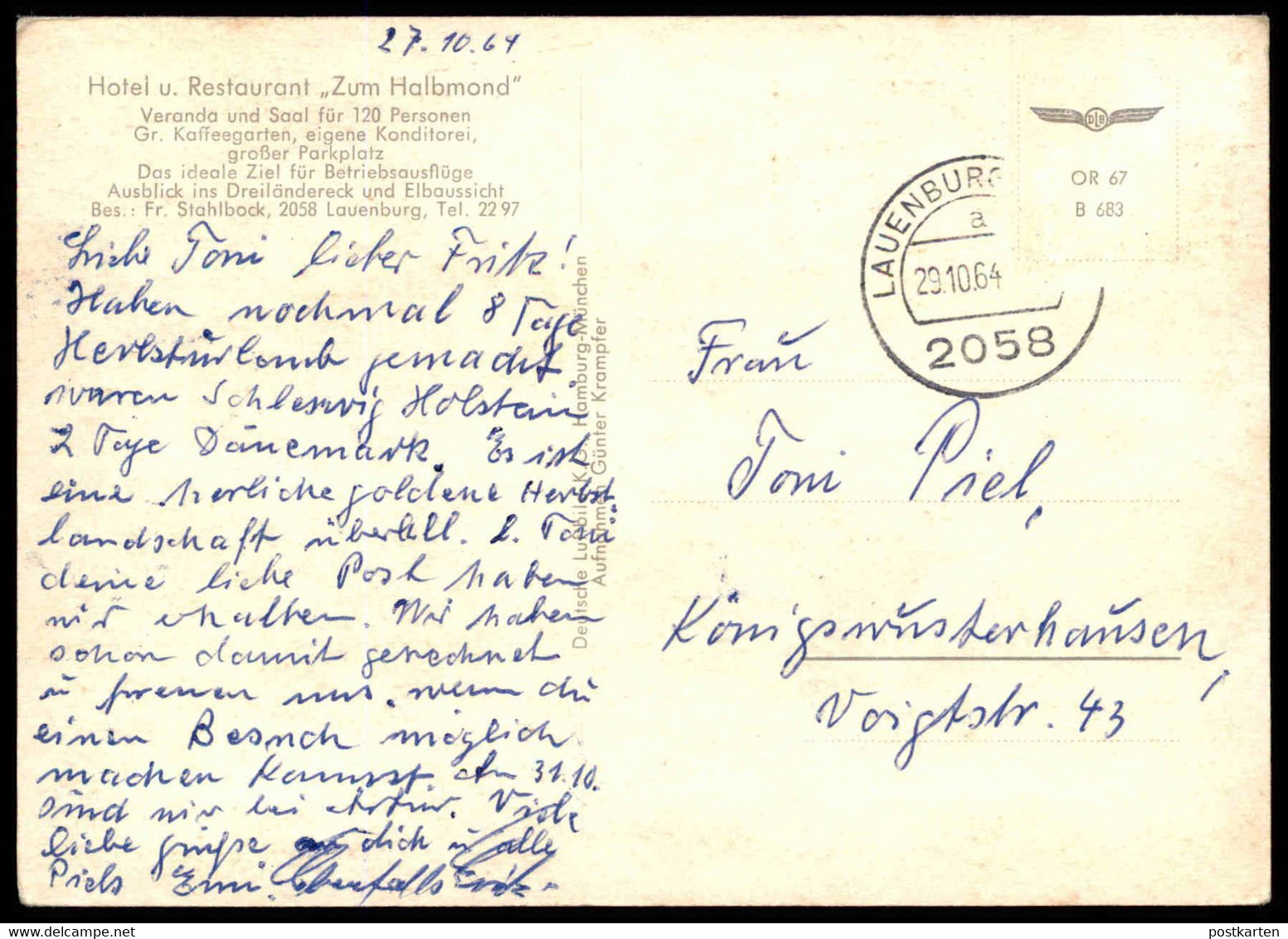 ÄLTERE POSTKARTE LAUENBURG HOTEL UND RESTAURANT ZUM HALBMOND FR. STAHLBOCK Ansichtskarte AK Postcard Cpa - Lauenburg