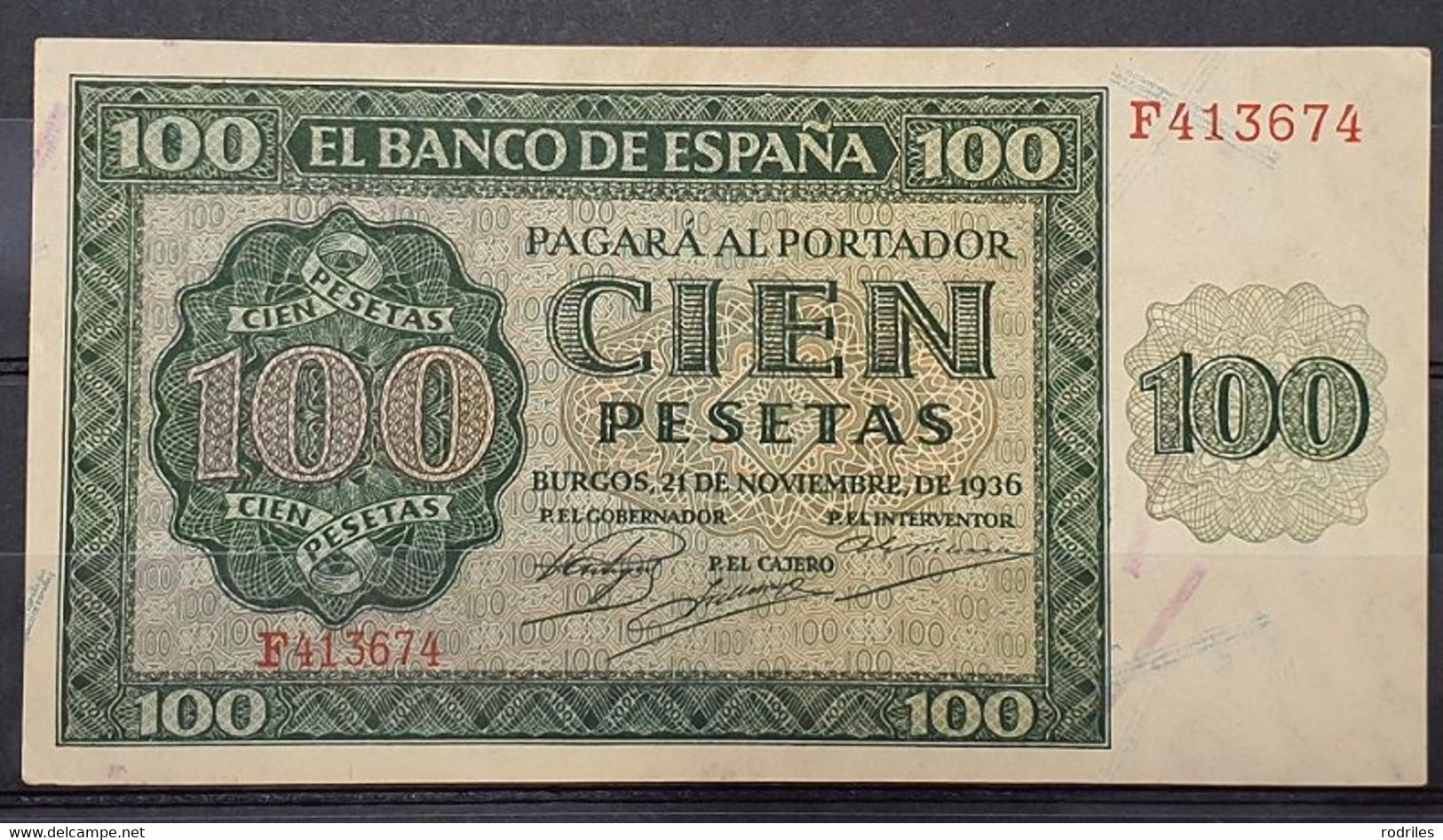 ESPAÑA.  EDIFIL 421a.  100 PTAS 21 DE NOVIEMBRE DE 1936 SERIE F.  CONSERVACIÓN EBC-. - 100 Peseten